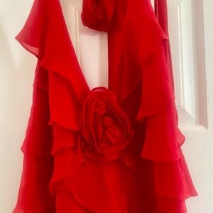 Red ruffle dress from cache size 6. Knee length